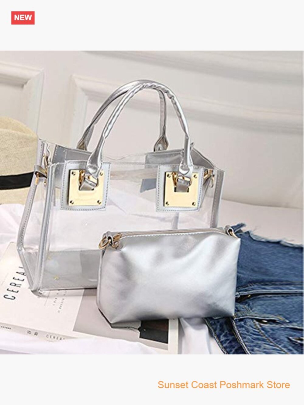 Clear Transparent Crossbody Bag 2pcs Lightweight PVC Satchel Shoulder Handbag - Picture 5 of 5